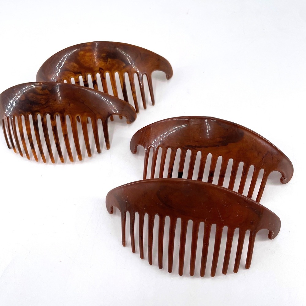 Wings of Hollywood Vintage Faux Tortoise Shell Hair Side Combs Set of 4 Brown